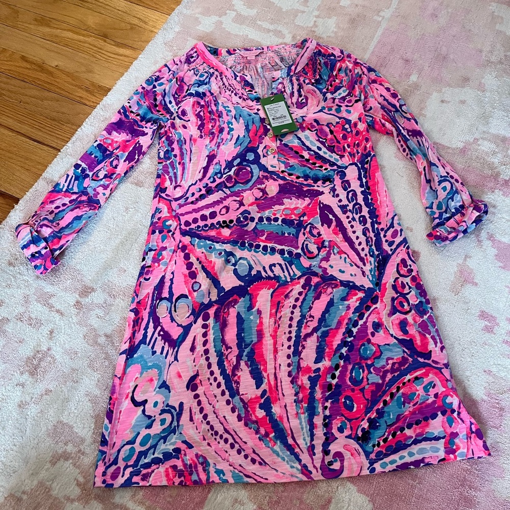 NWT Lilly Pulitzer Sleeved Essie Dress | XXS | Colony Coral Shell Out